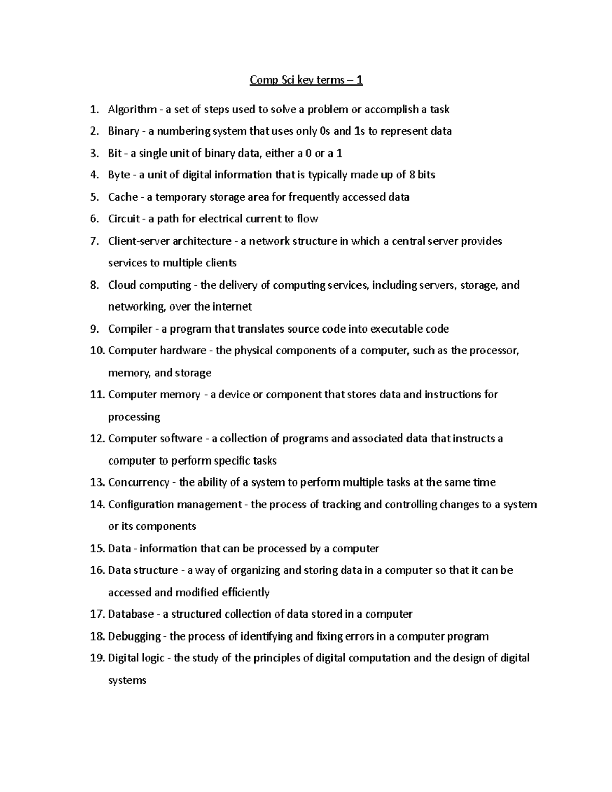 Comp Sci key terms 1 - Studocu