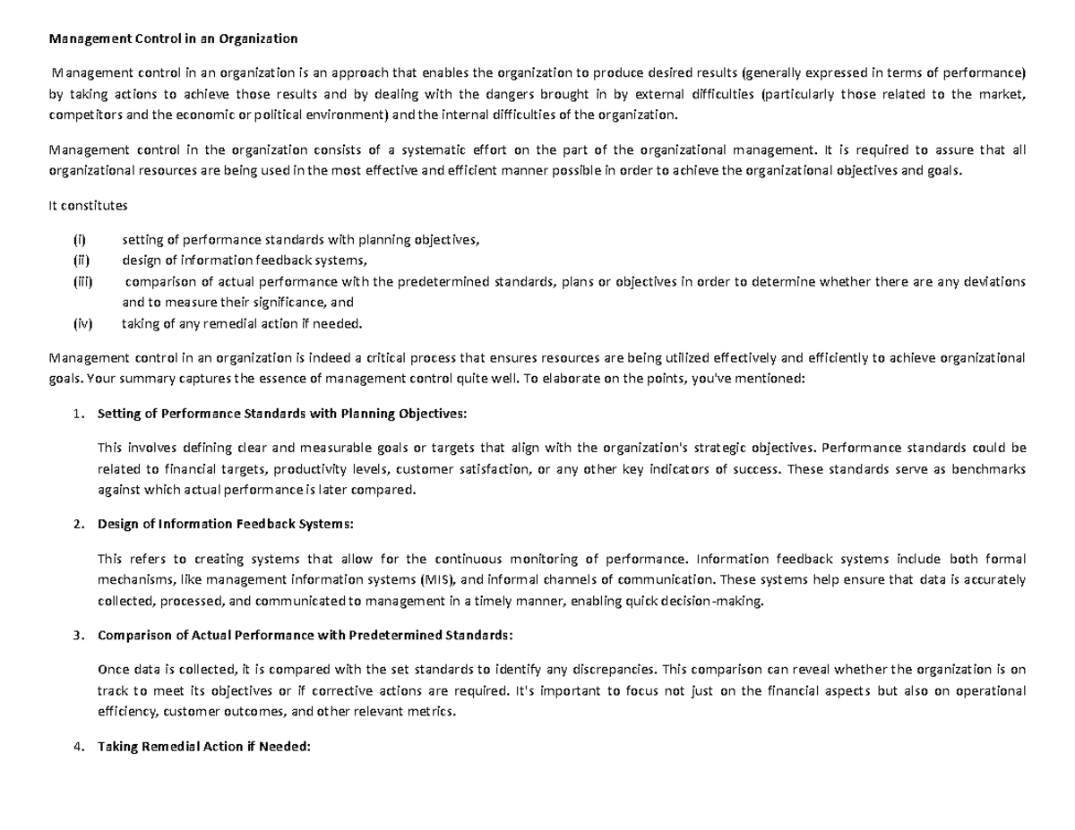 Management control in an organization - Management Control in an ...