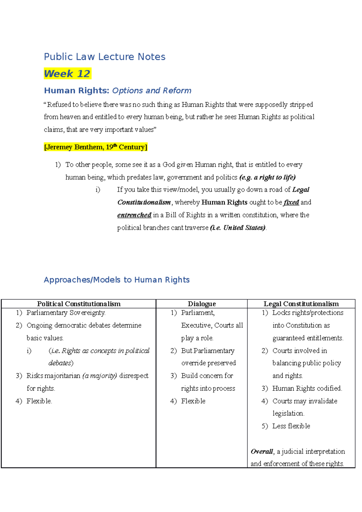 Principles of Public Law Lecture Notes Week 12 - Public Law Lecture ...