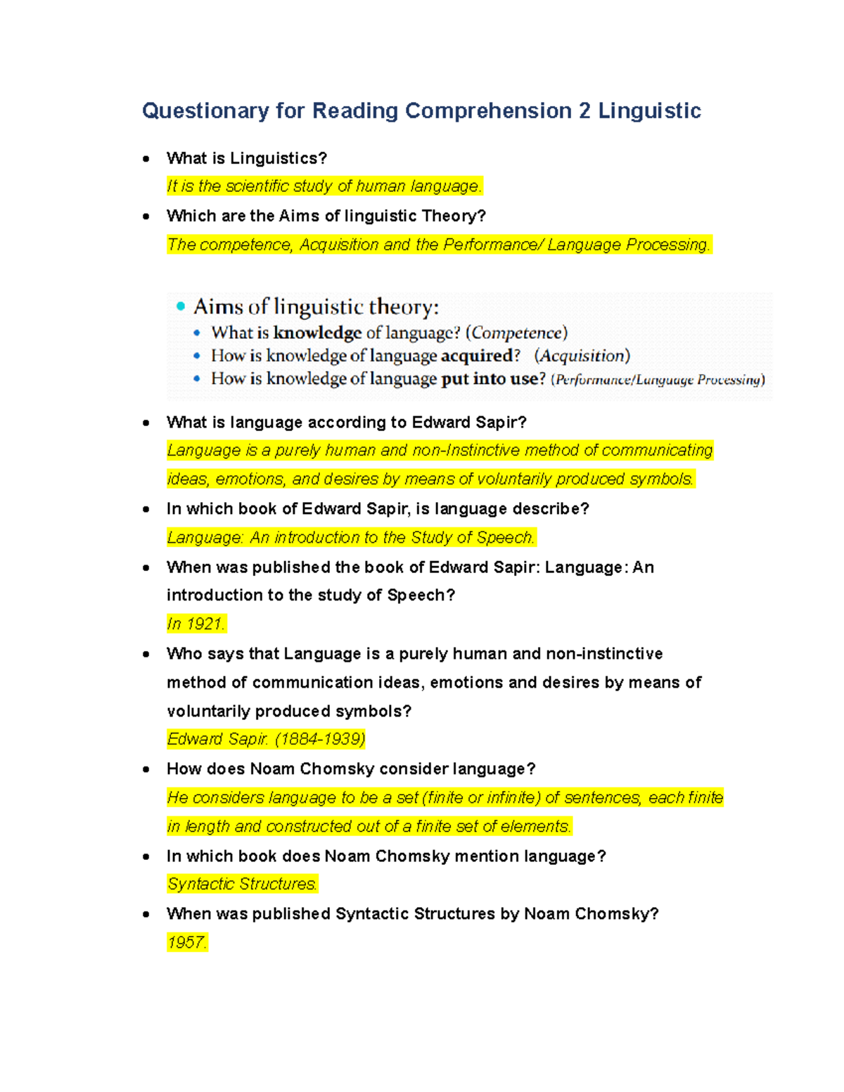 Questionary for Reading Comprehension 2 Linguistic - Questionary for ...