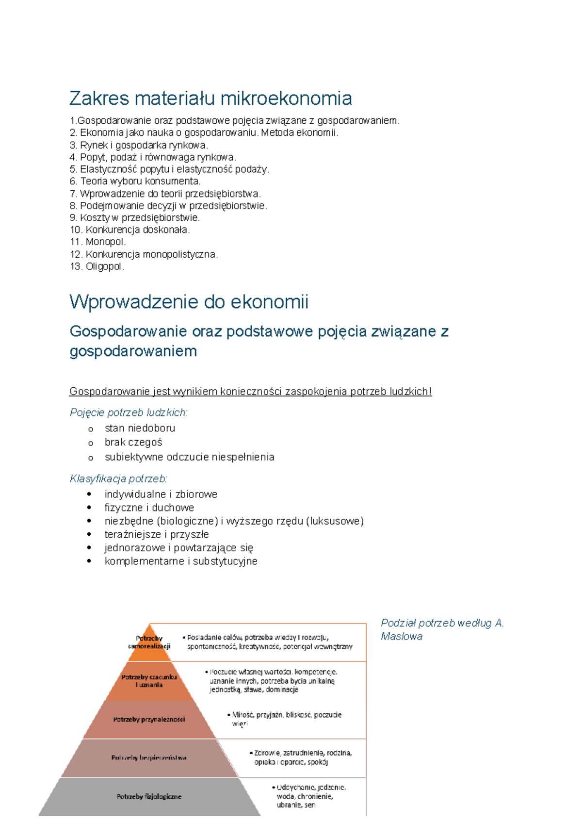 Mikroekonomia Notatki - Zakres Materiału Mikroekonomia 1 Oraz ...