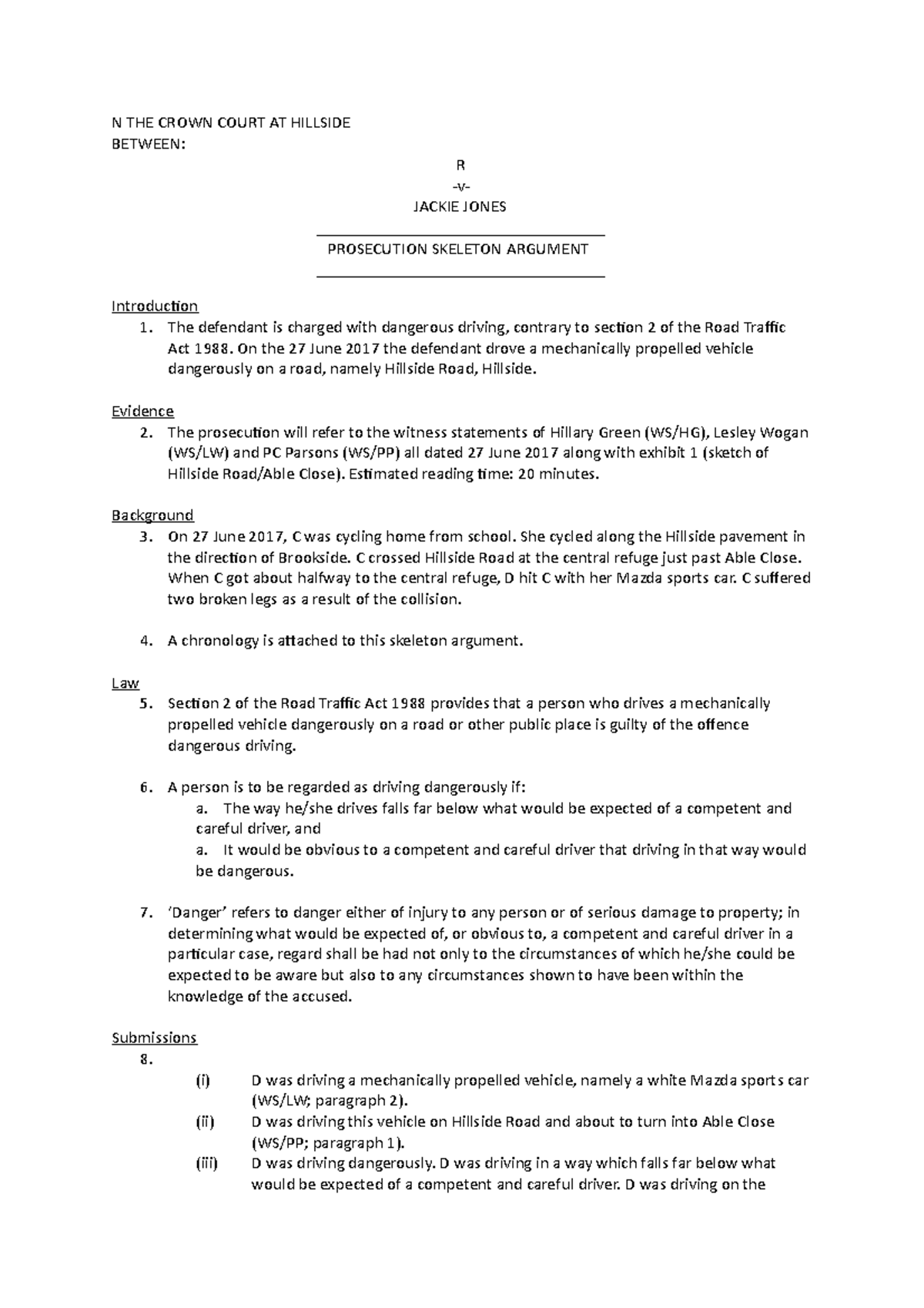 Jones Skeleton Argument - Proseuction - N THE CROWN COURT AT HILLSIDE ...