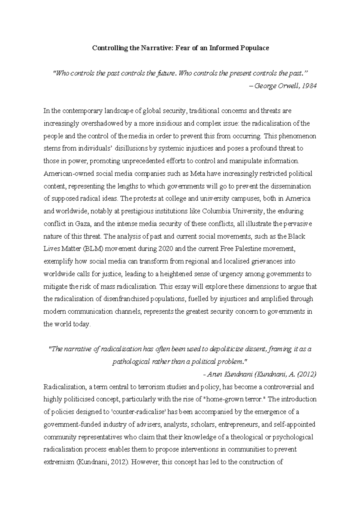 INST207 Major - Controlling the Narrative: Fear of an Informed Populace ...