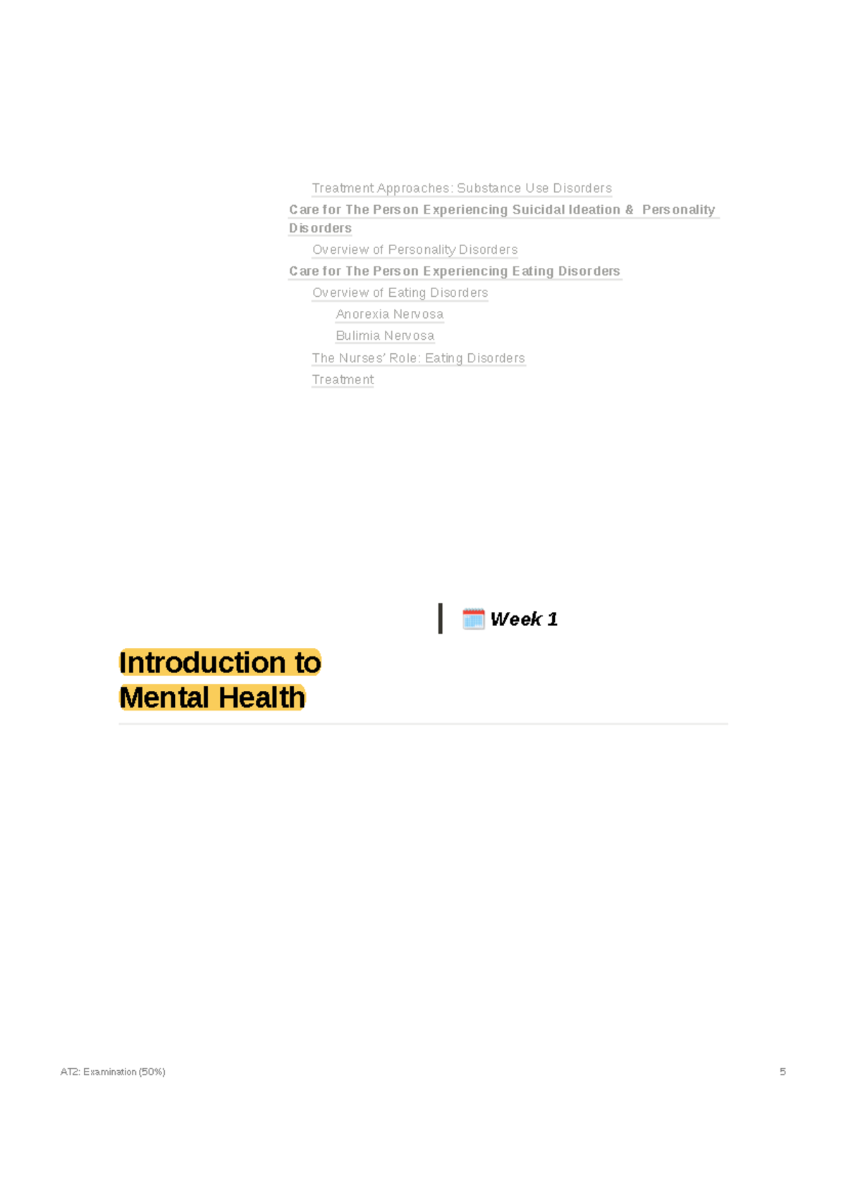 HNN222 Revision Week 1 - Introduction to Mental Health Week 1 Treatment ...