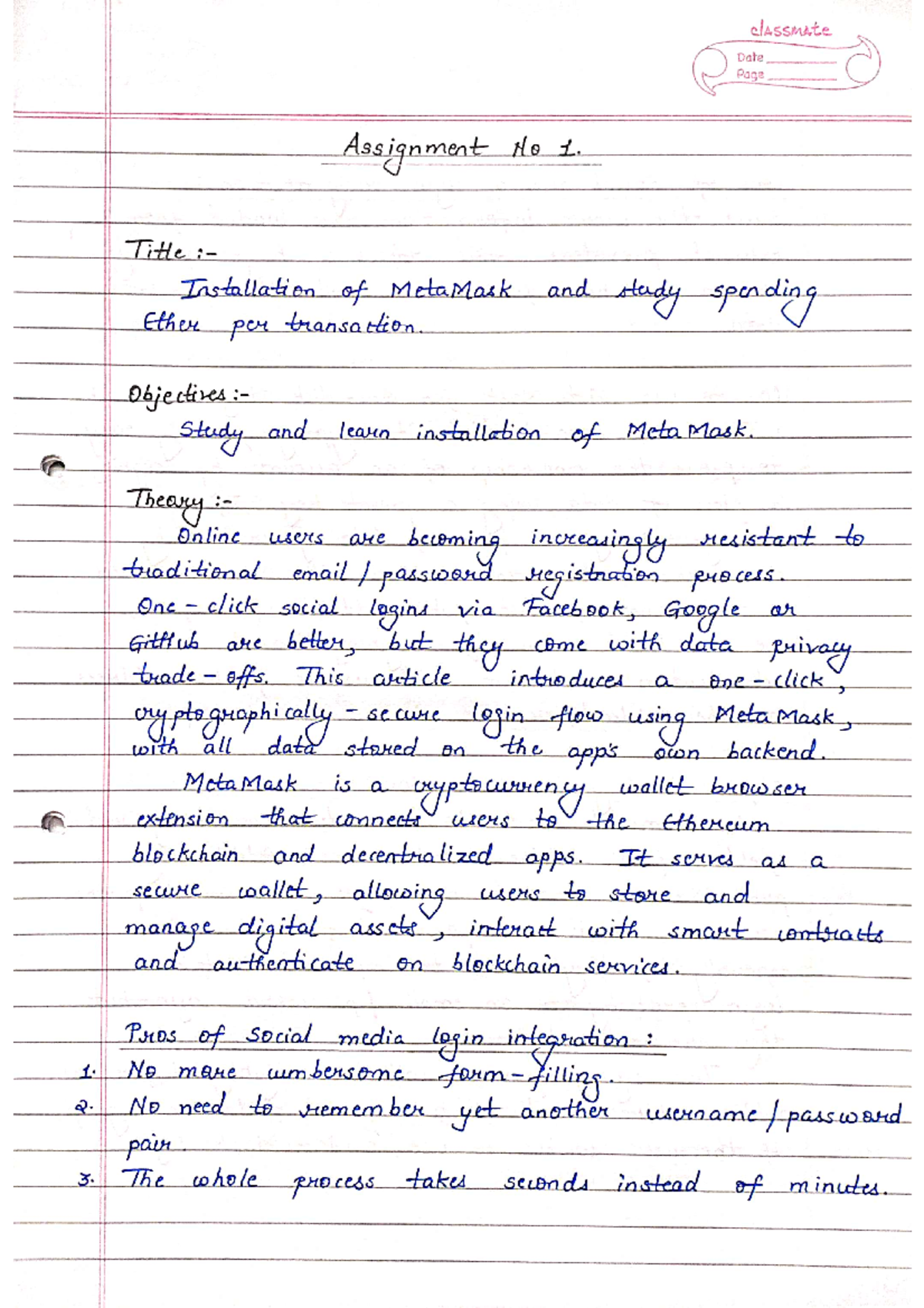 BCT Assignment 1 - Lab manual - classmate Date Page Assignment No 1 ...