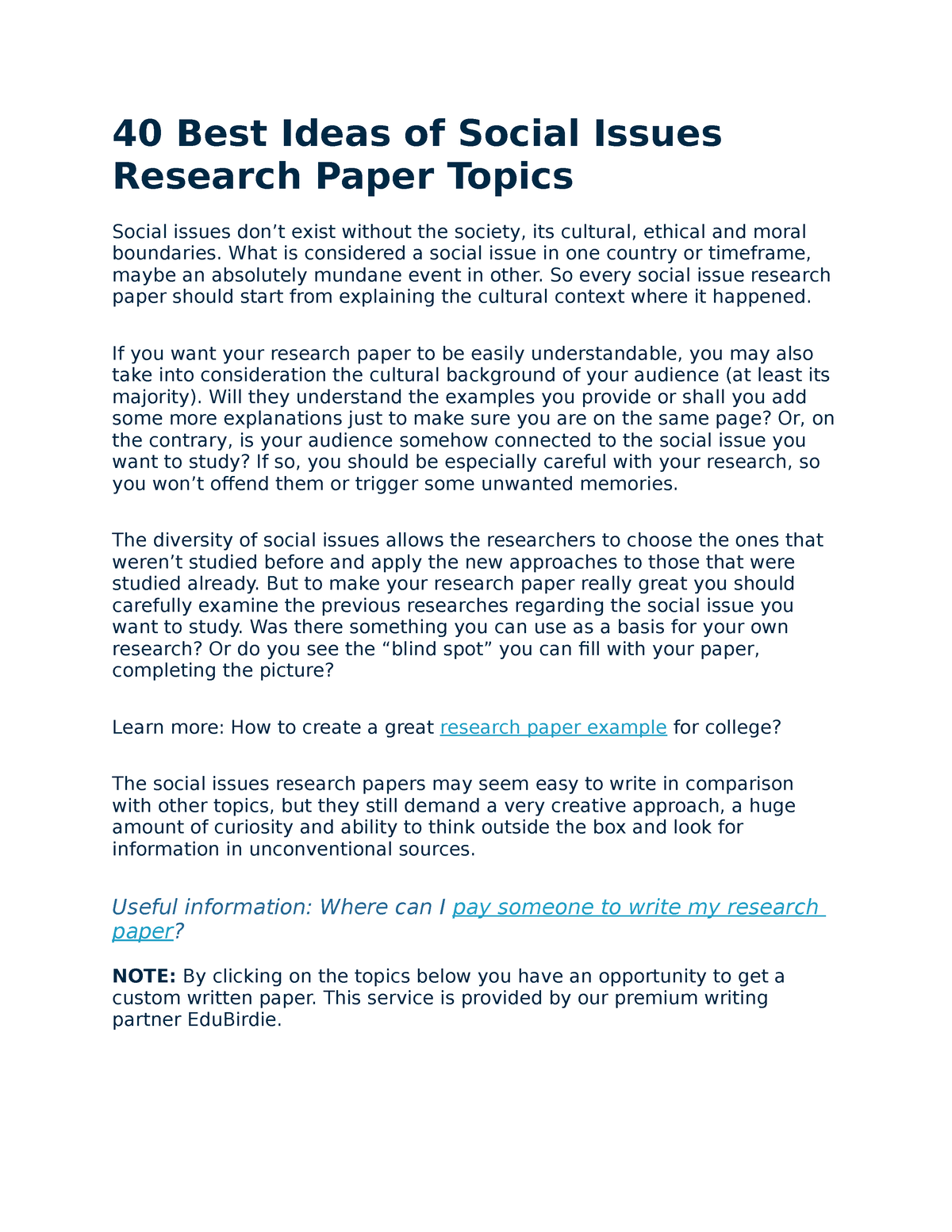 social issue research paper ideas