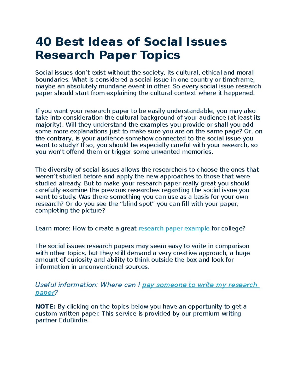 Social Issues Research Topics