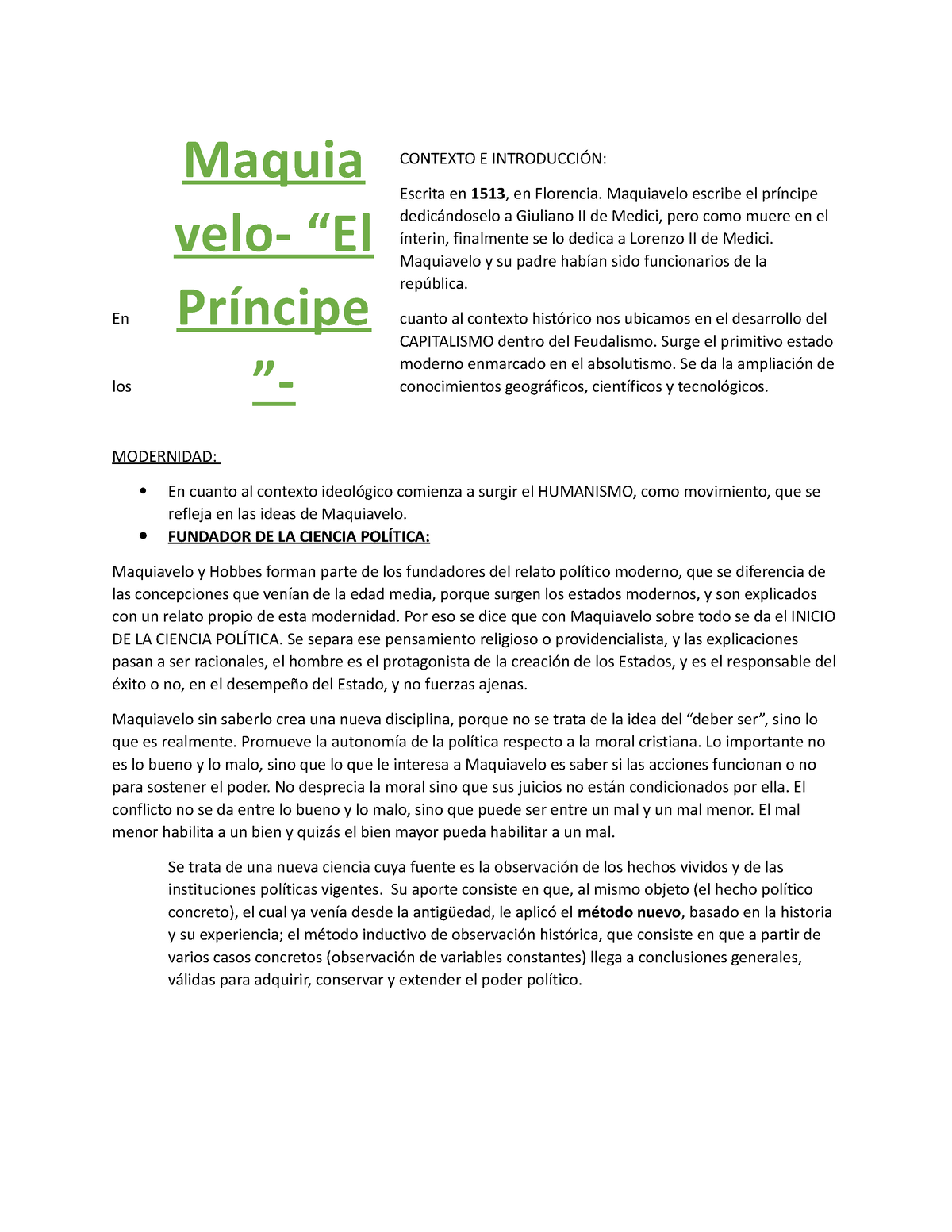 1 Maquiavelo Historia Con Arias Contexto E IntroducciÓn Escrita En 1513 En Florencia 4790