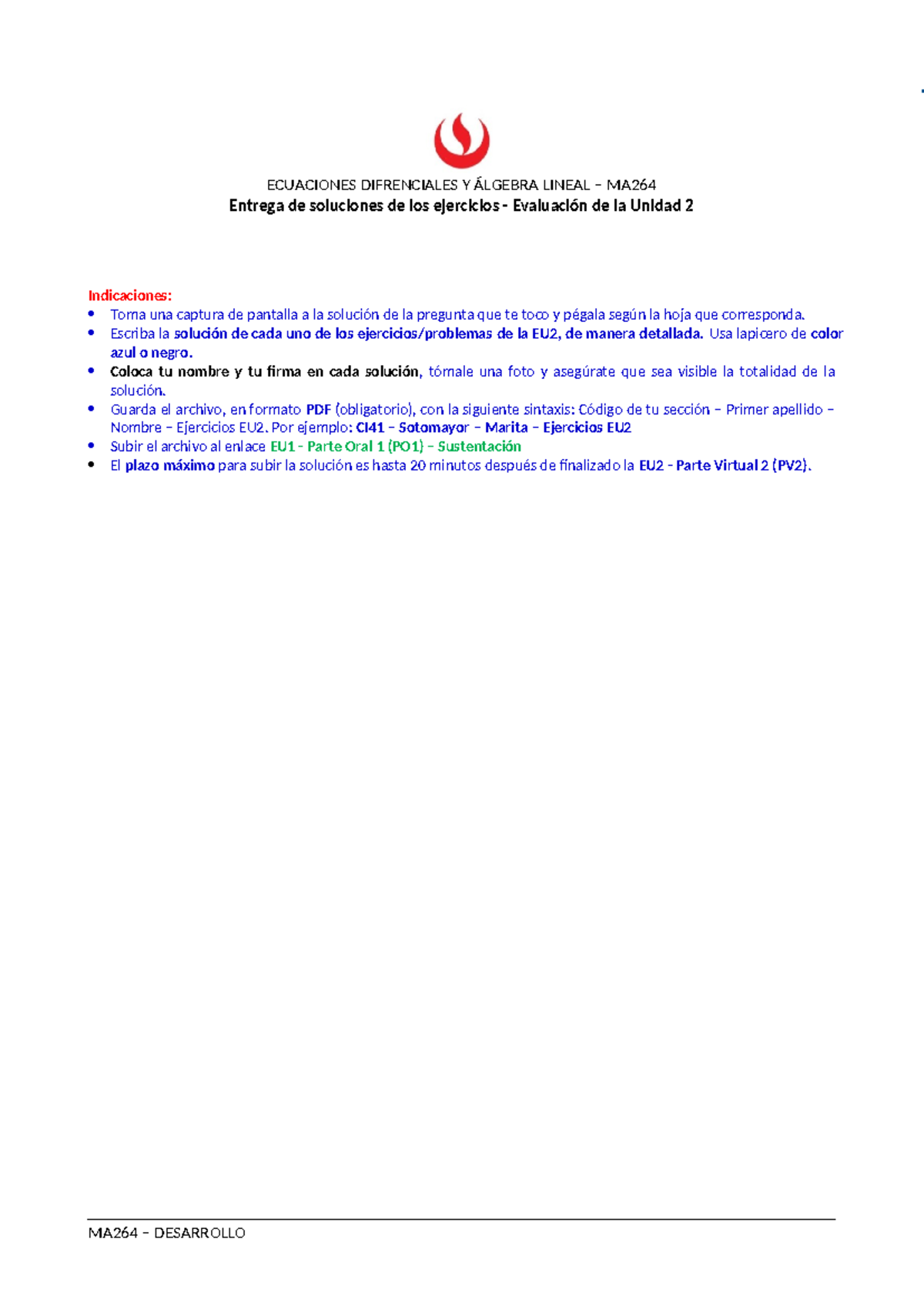 Evaluacion De Unidad Eu Ecuaciones Difrenciales Y Lgebra Lineal Ma Entrega De