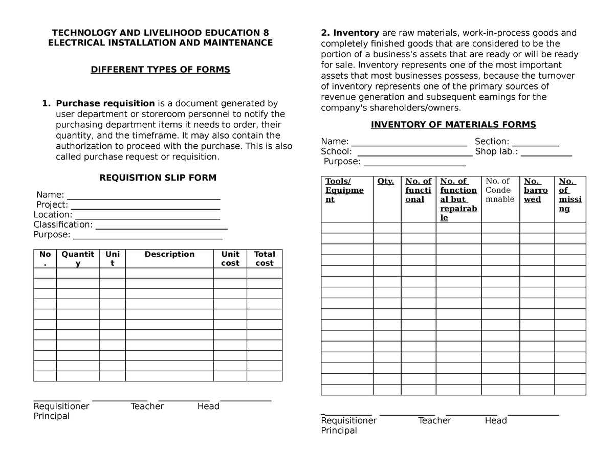 types-of-forms-technology-and-livelihood-education-8-electrical