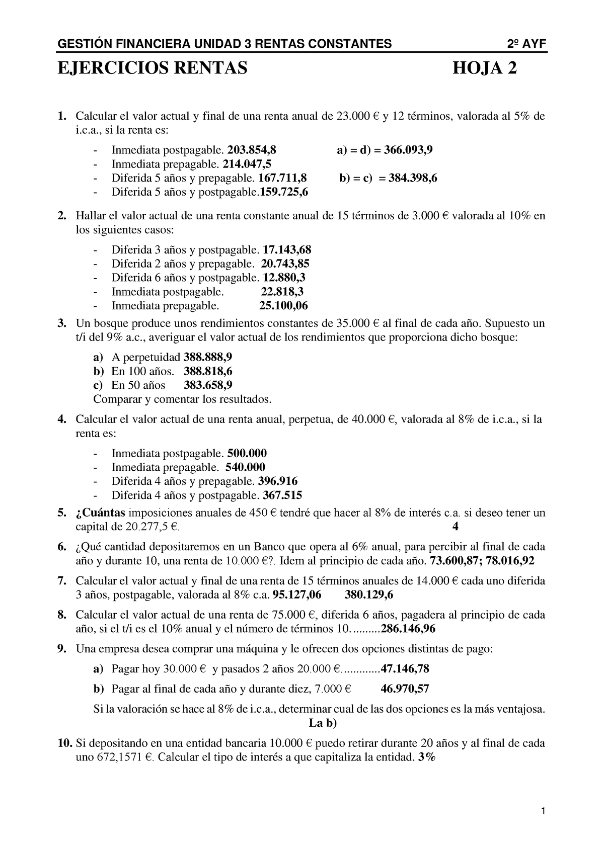 Ej Rentashoja 2 Yes Ejercicios Rentas Hoja 2 Calcular El Valor Actual Y Final De Una Renta 2877