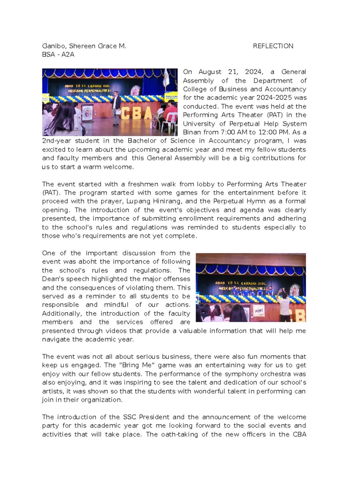 Reflection General Assembly - Ganibo, Shereen Grace M. REFLECTION BSA ...