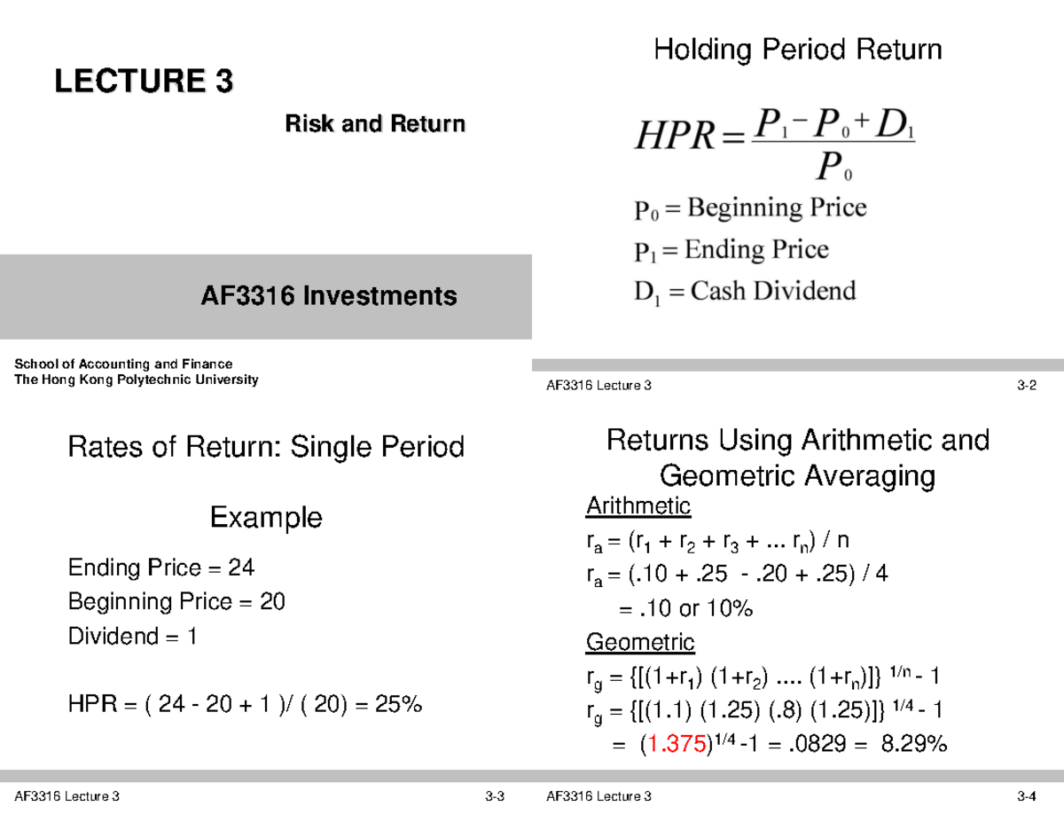 AF3316 Lecture 3 Investments, Lecture Materials - AF3316 Investments ...