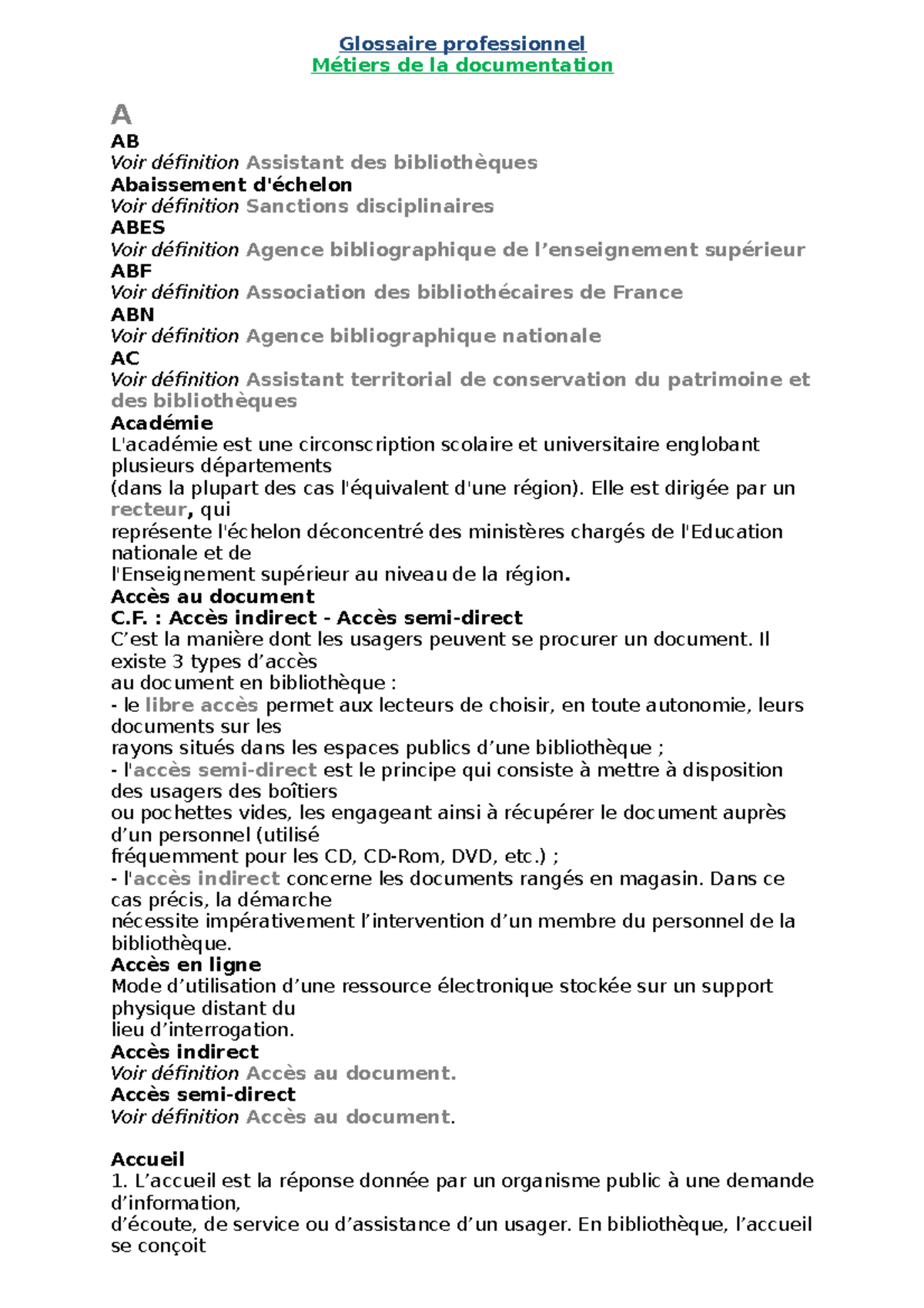 Glossaire professionnel - Glossaire professionnel Métiers de la ...