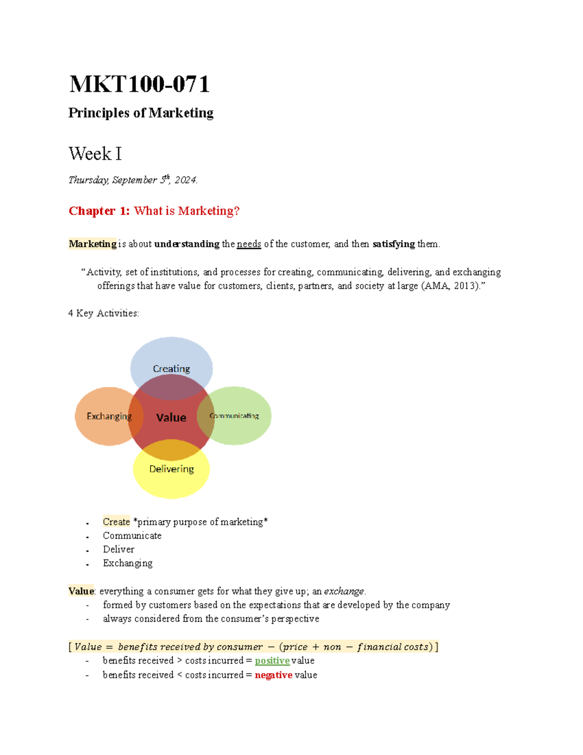 MKT100 Principles of Marketing ( Notes) - MKT100- Principles of ...