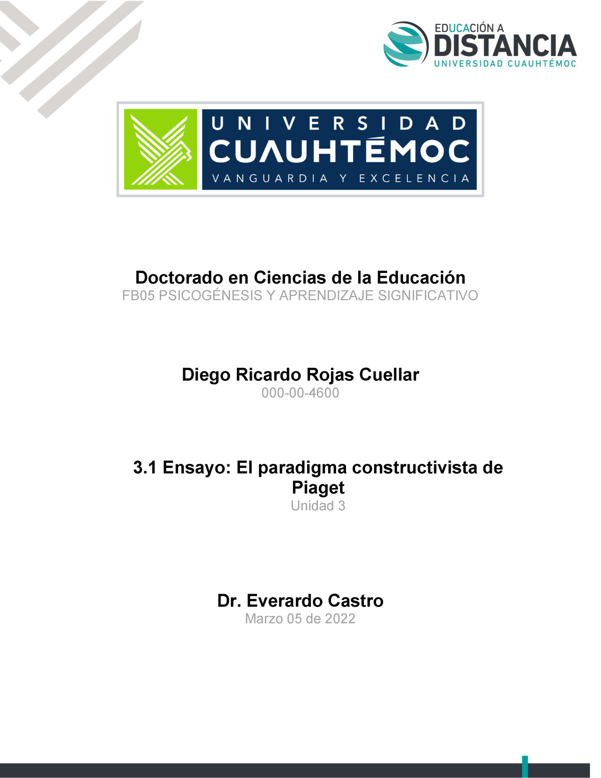 3.1 Ensayo El paradigma constructivista de Piaget Rojas Cuellar