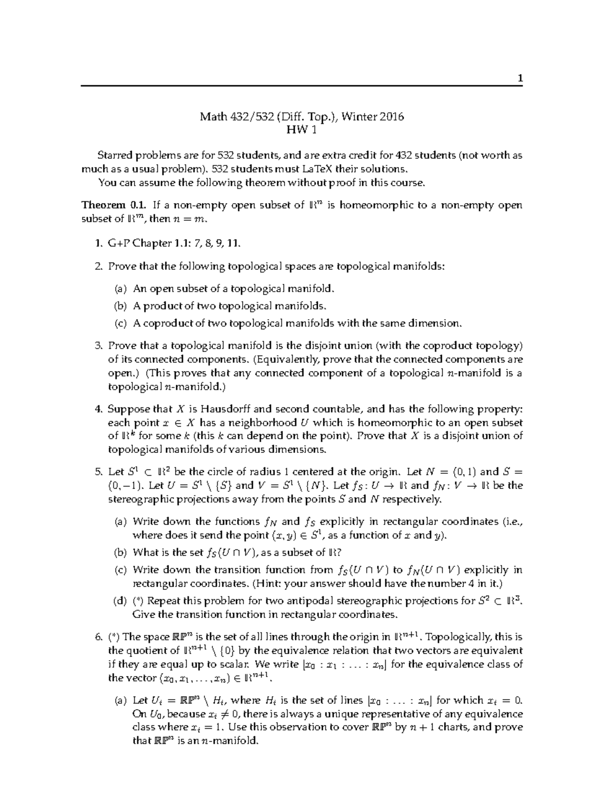 HW1 - Homework Assignment 1 - 1 Math (Diff. Top.), Winter 2016 HW 1 ...