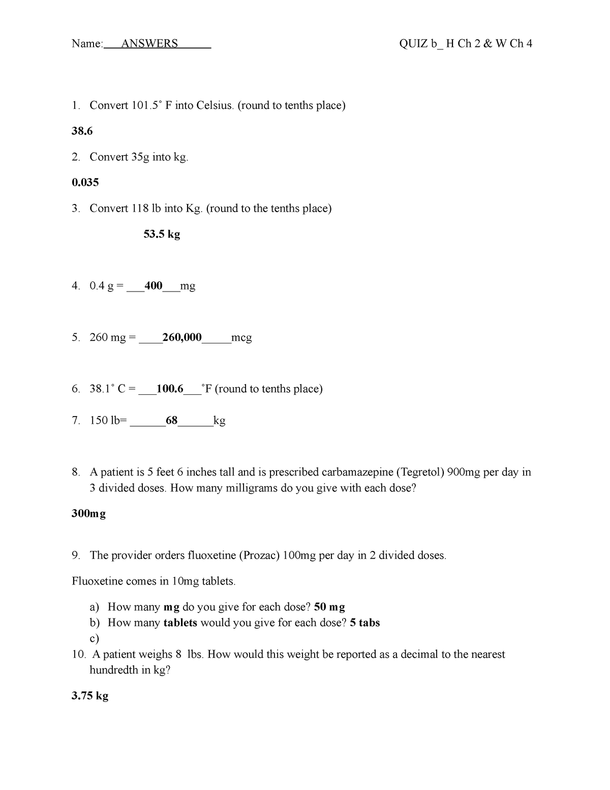 H Ch 2 W Ch 4 QUIZ B Answers - Name: ANSWERS QUIZ B_ H Ch 2 & W Ch 4 ...