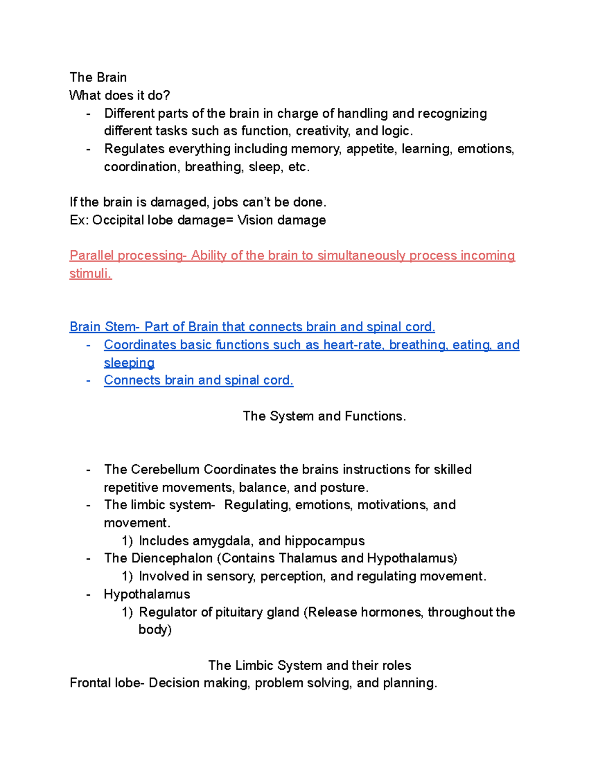 The brain - The Brain What does it do? - Different parts of the brain ...