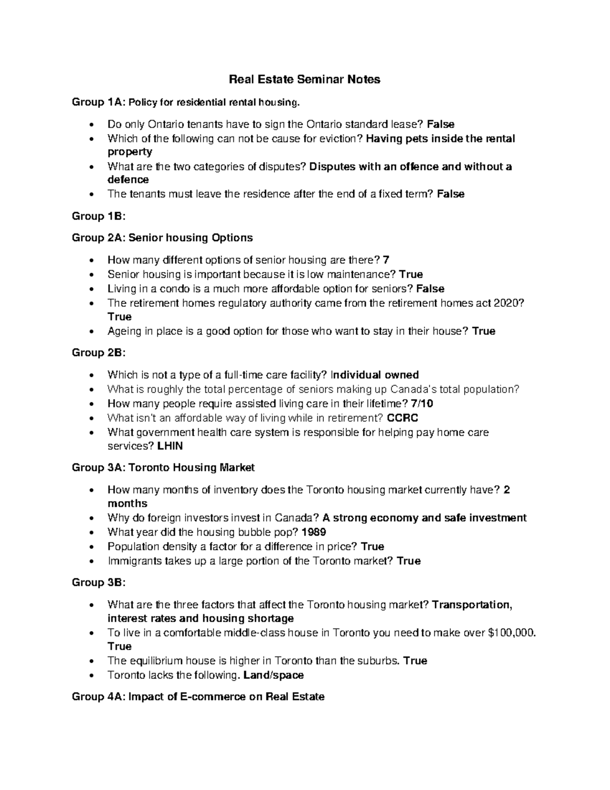 Real Estate Kahoot Questions Real Estate Seminar Notes Group 1A