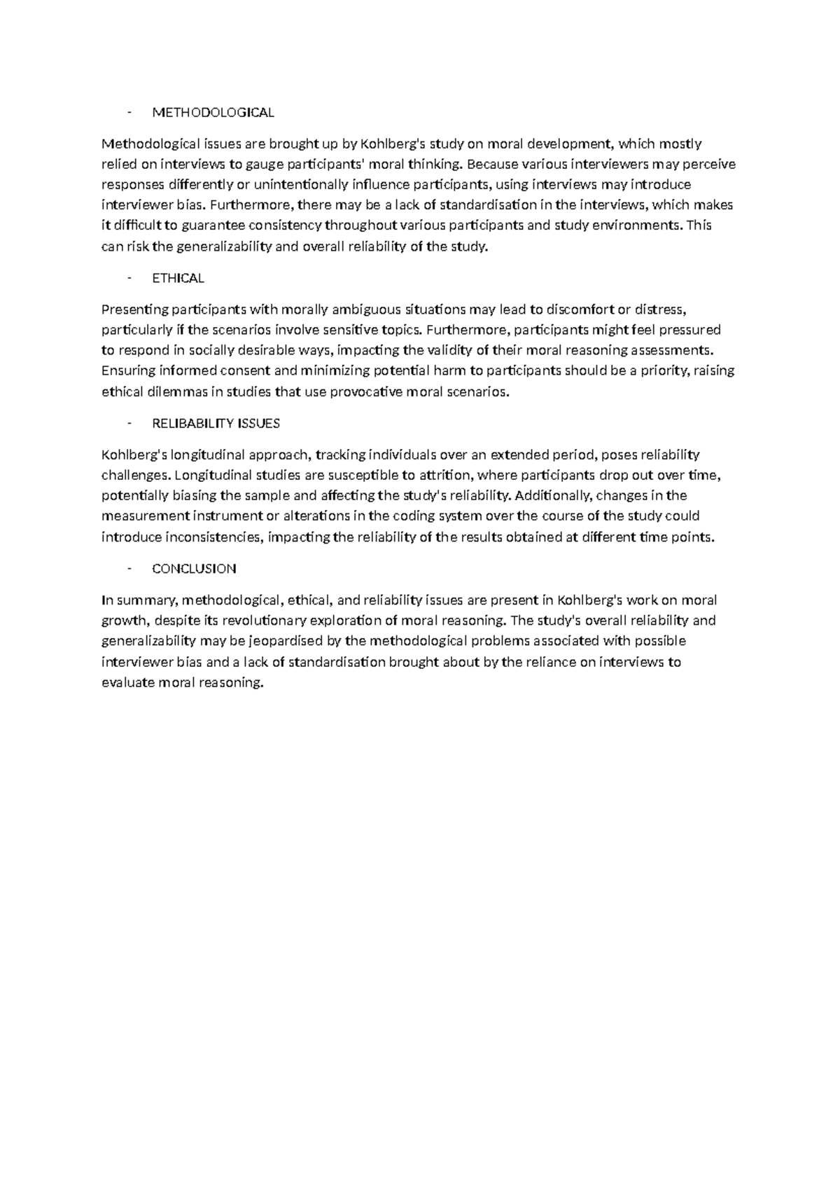 [12] Evaluate Methodological AND Ethical Issues THAT MAY Arise IN THE ...
