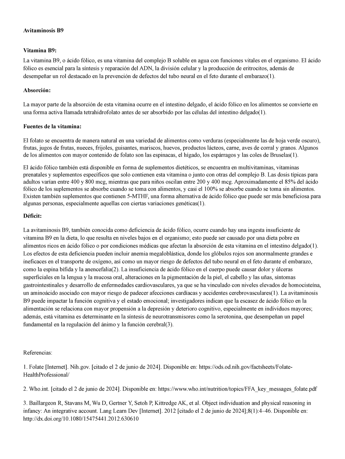 Vitamina b9 monografía - Avitaminosis B Vitamina B9: La vitamina B9, o ...