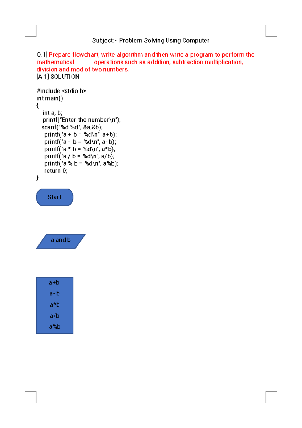 Problem Solving using Computers - [A] SOLUTION #include int main ...