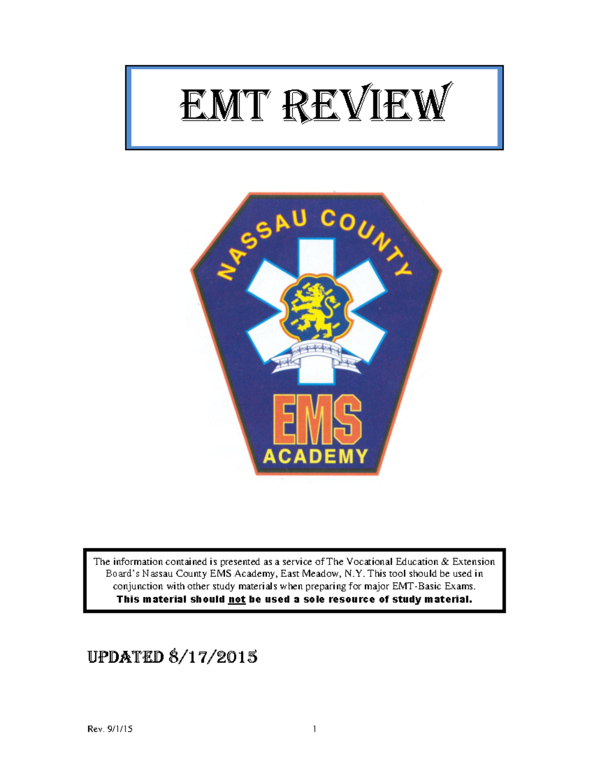 EMT-B Review Manual Augusr 2015 - Updated 8/17/ Emt Review The ...