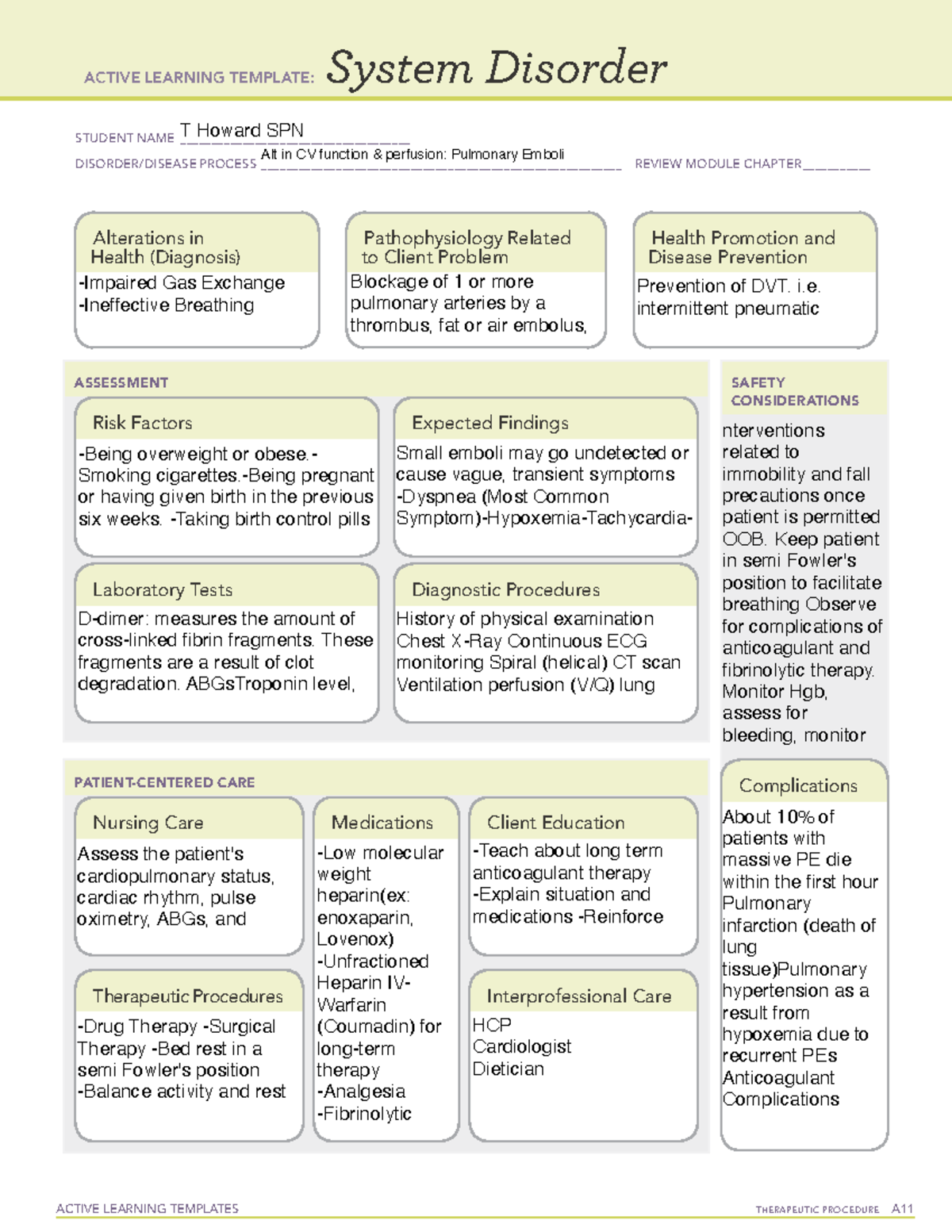 Alt in CV function & perfusion- Pulmonary Emboli - ACTIVE LEARNING ...