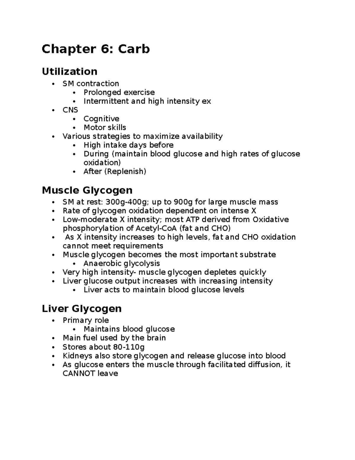 KHP 240 Chapter 6 Notes - Professor Dr Mersham - Chapter 6: Carb ...