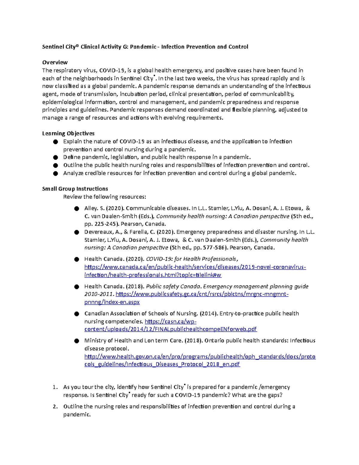 Sentinel City® Clinical Activity G Pandemic - Infection Prevention and ...