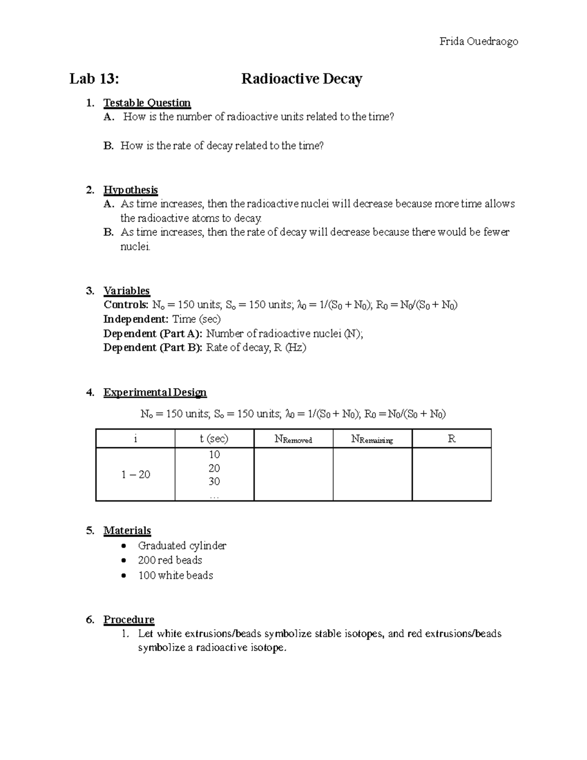 Lab 13 Lab on radioactive decay. Lab 13 Radioactive Decay Testable