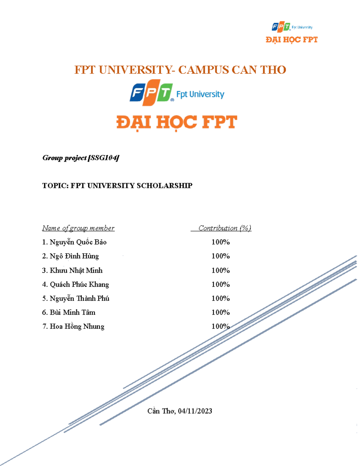 Report - áds - FPT UNIVERSITY- CAMPUS CAN THO Group Project [SSG104 ...