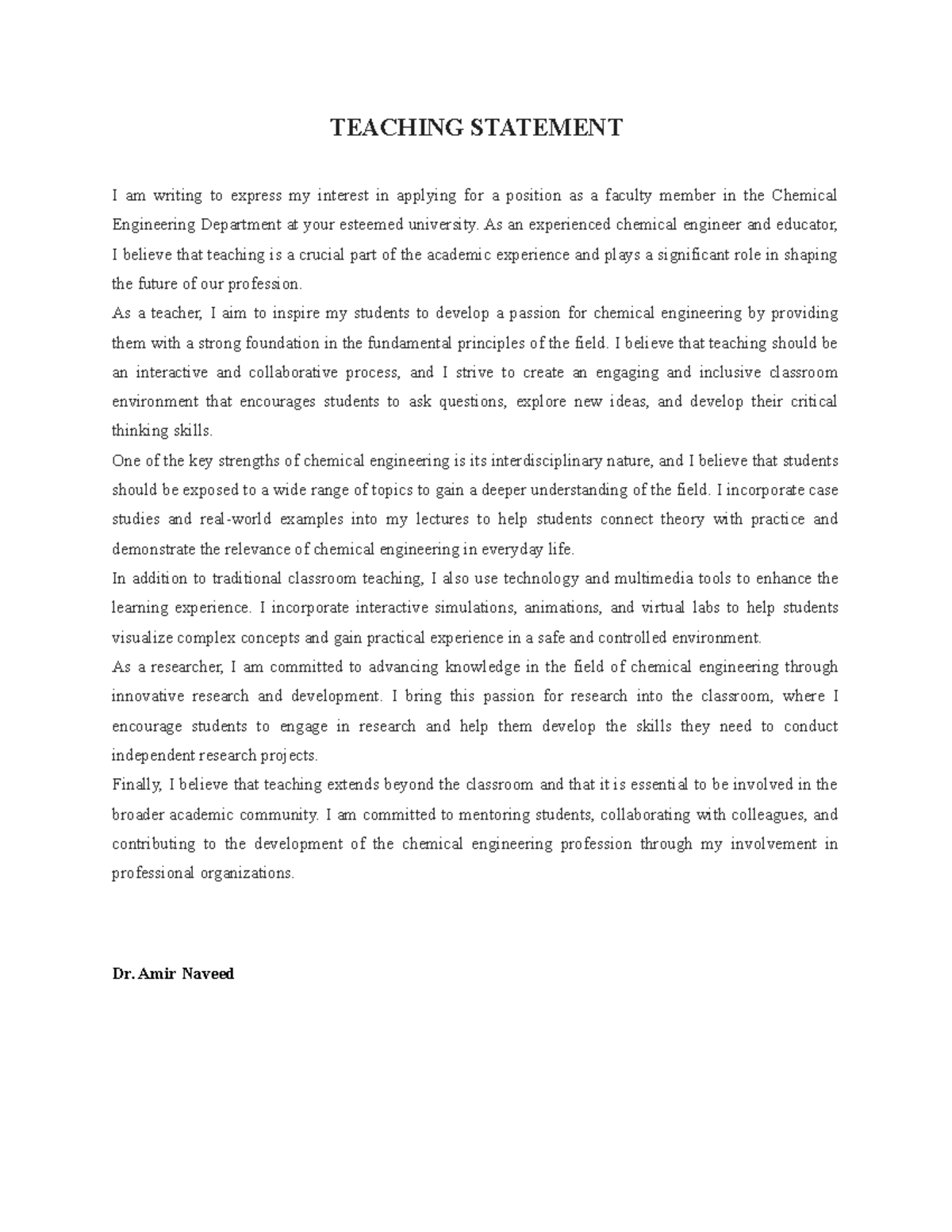 Teaching statment - DR Amir Naveed - Mechanics of Materials - UET ...
