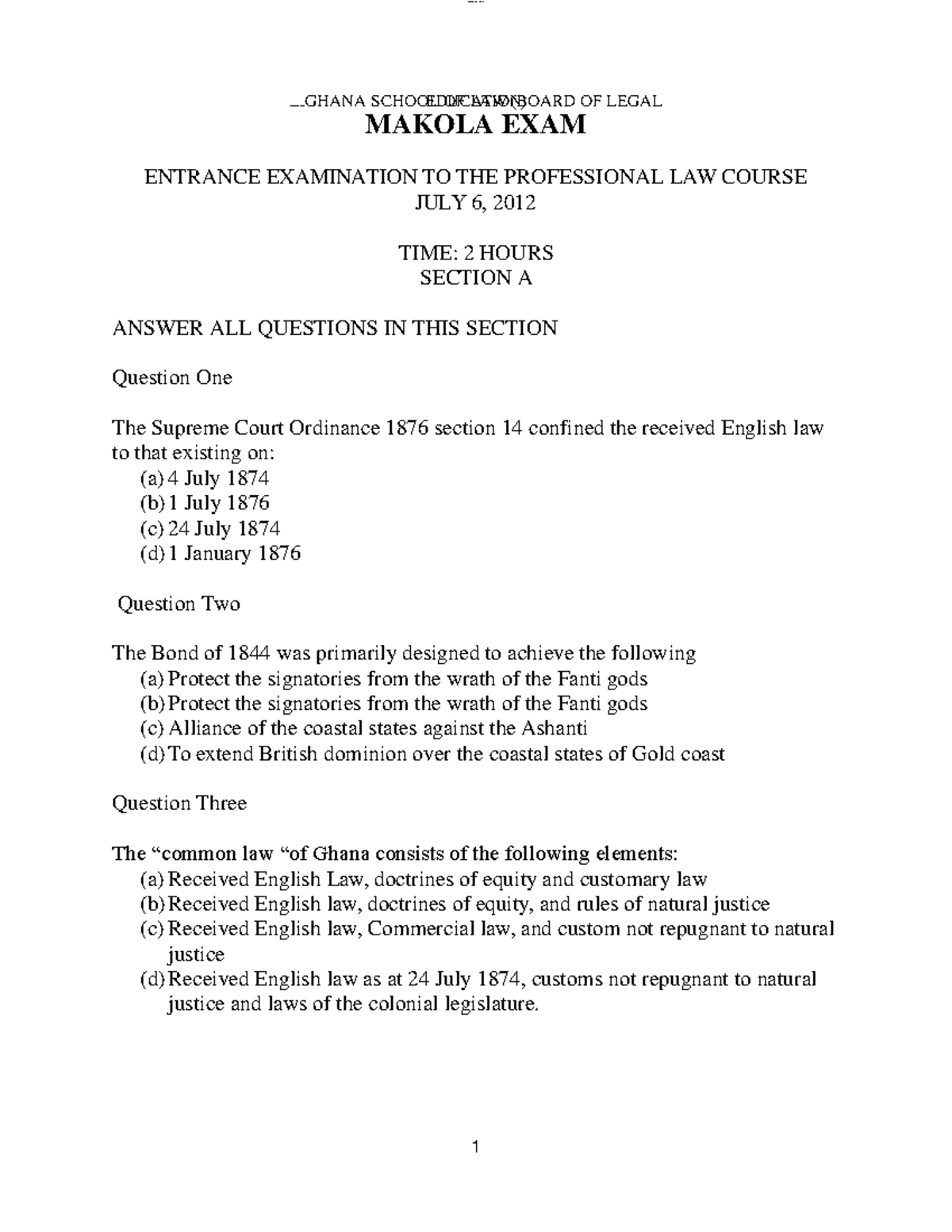 Ghana School OF LAW Entrance EXAM lOMoAR cPSD 762018GHANA SCHOOL OF