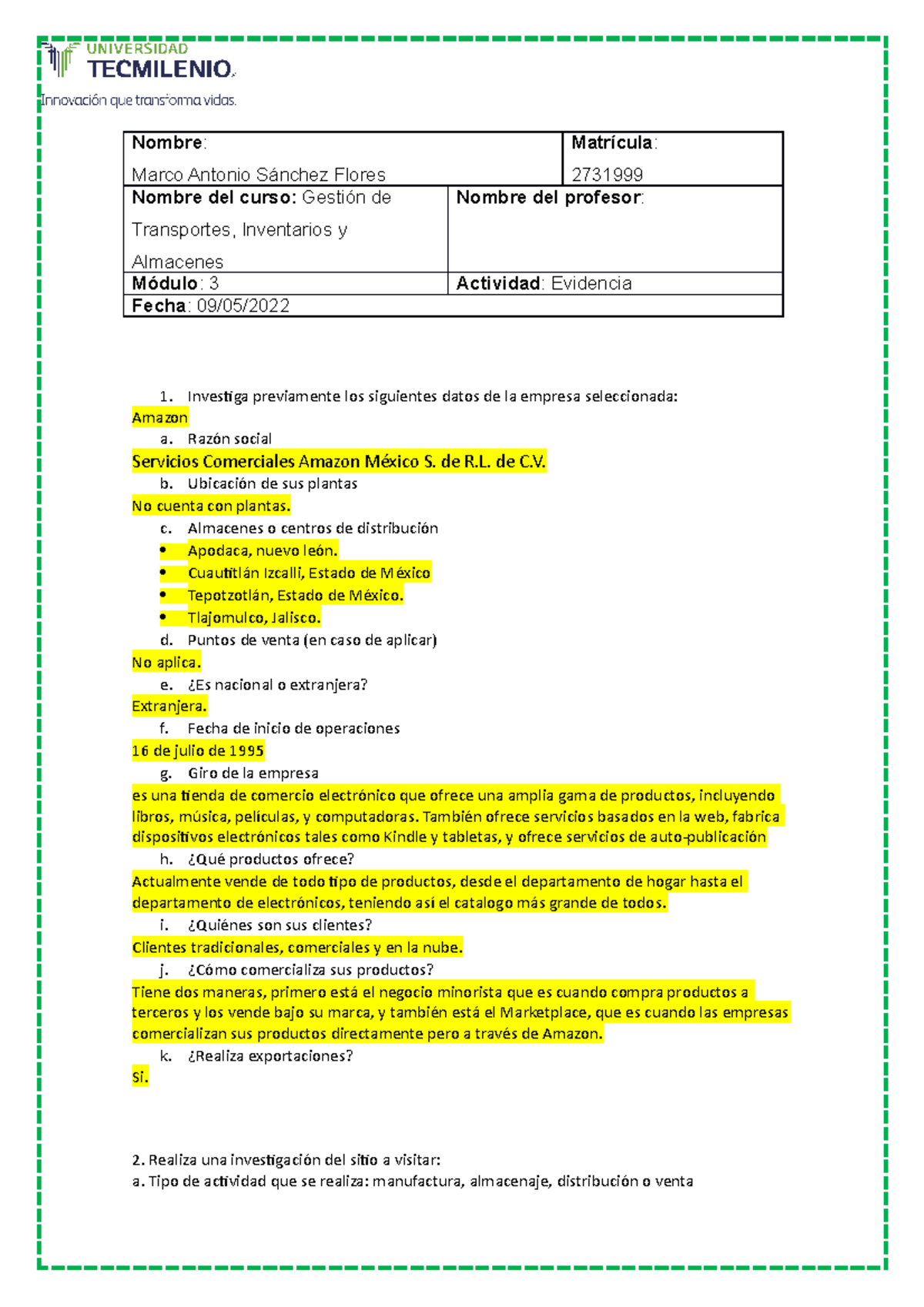 Evidencia Final gestion de transportes inventarios y almacenes - Nombre ...