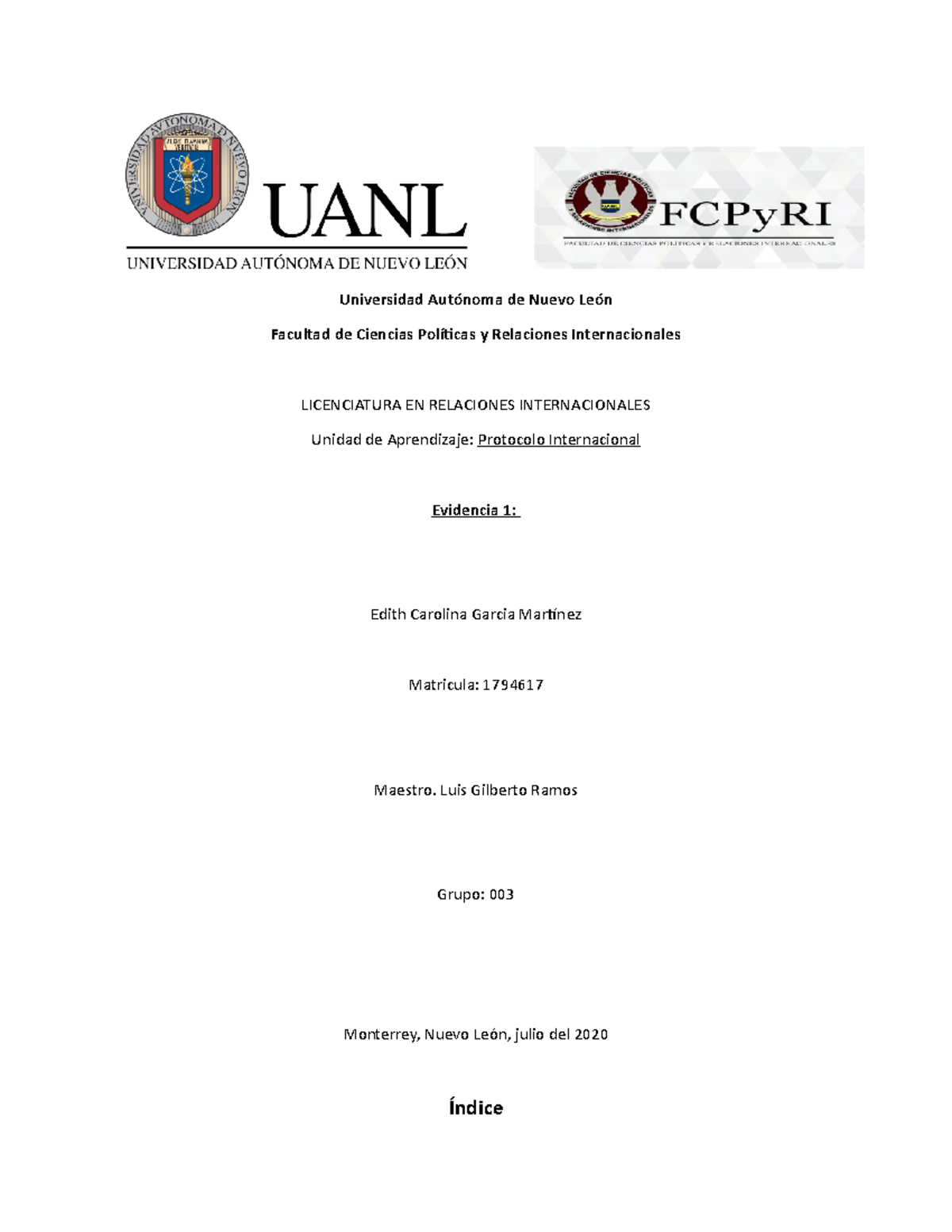 Ev1 Protocolos Evidencia 1 Universidad Autónoma De Nuevo León Facultad De Ciencias 5031