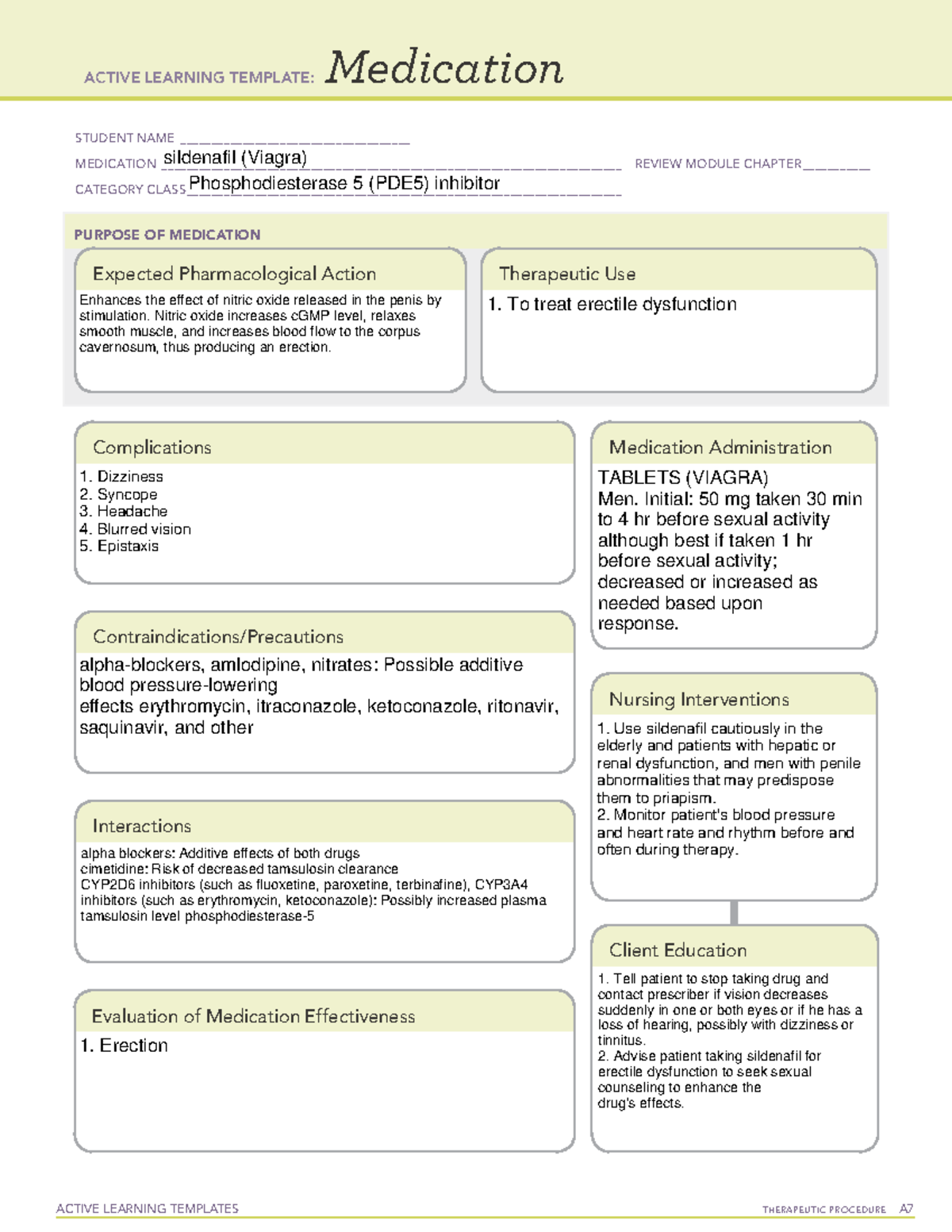 Sildenafil (Viagra) Medication ACTIVE LEARNING TEMPLATES