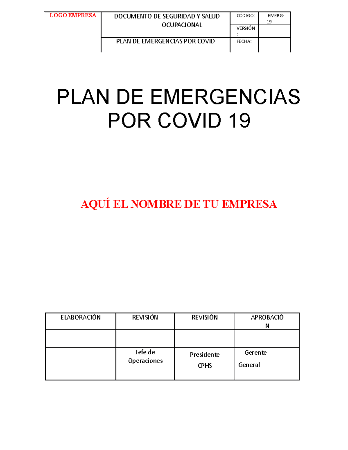 PLAN DE Emergencias Covid 19 - PLAN DE EMERGENCIAS POR COVID 19 AQUÍ EL ...