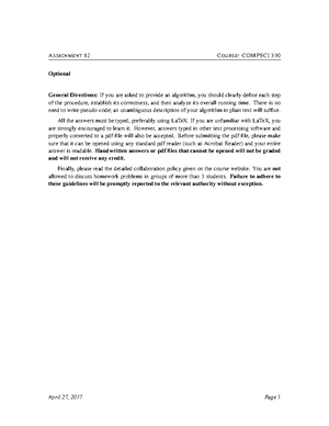 Hw10 - ch10 - A SSIGNMENT 10 C OURSE : COMPSCI 330 Due on April 16 18 ...