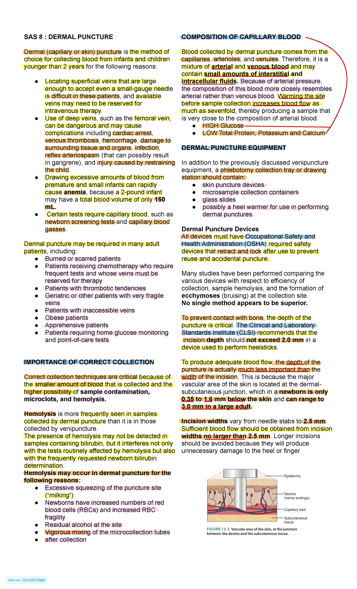 PMLS 2 Transes topic 8-9 (highlighted) - SAS 8 : DERMAL PUNCTURE Dermal ...