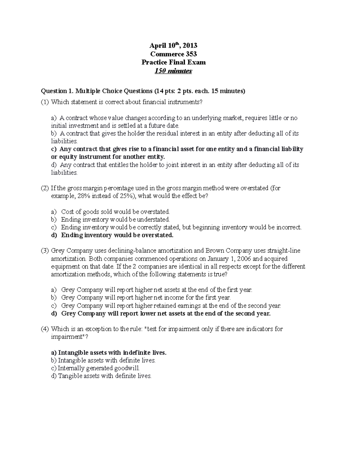 Sample/practice exam 2013, questions and answers - April 10th, 2013 ...