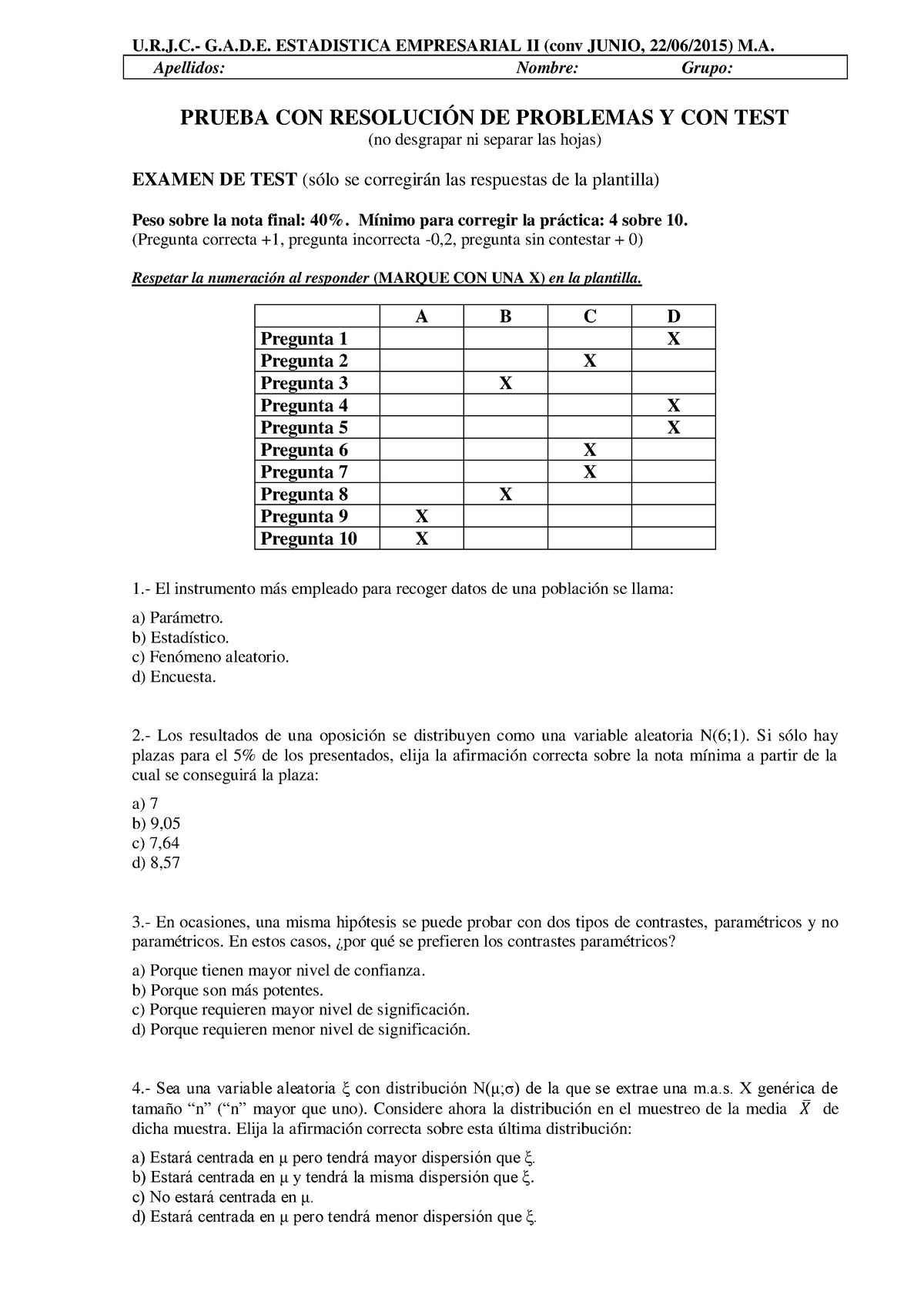 Junio Contiene Un Conjunto De Preguntas De Opci N M Ltiple Dise Adas Para Evaluar U R J