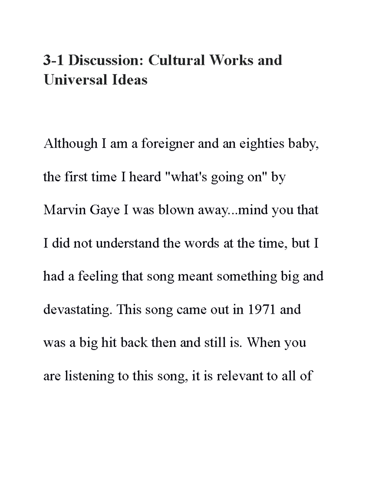 31 Discussion Cultural Works and Universal Ideas 31 Discussion