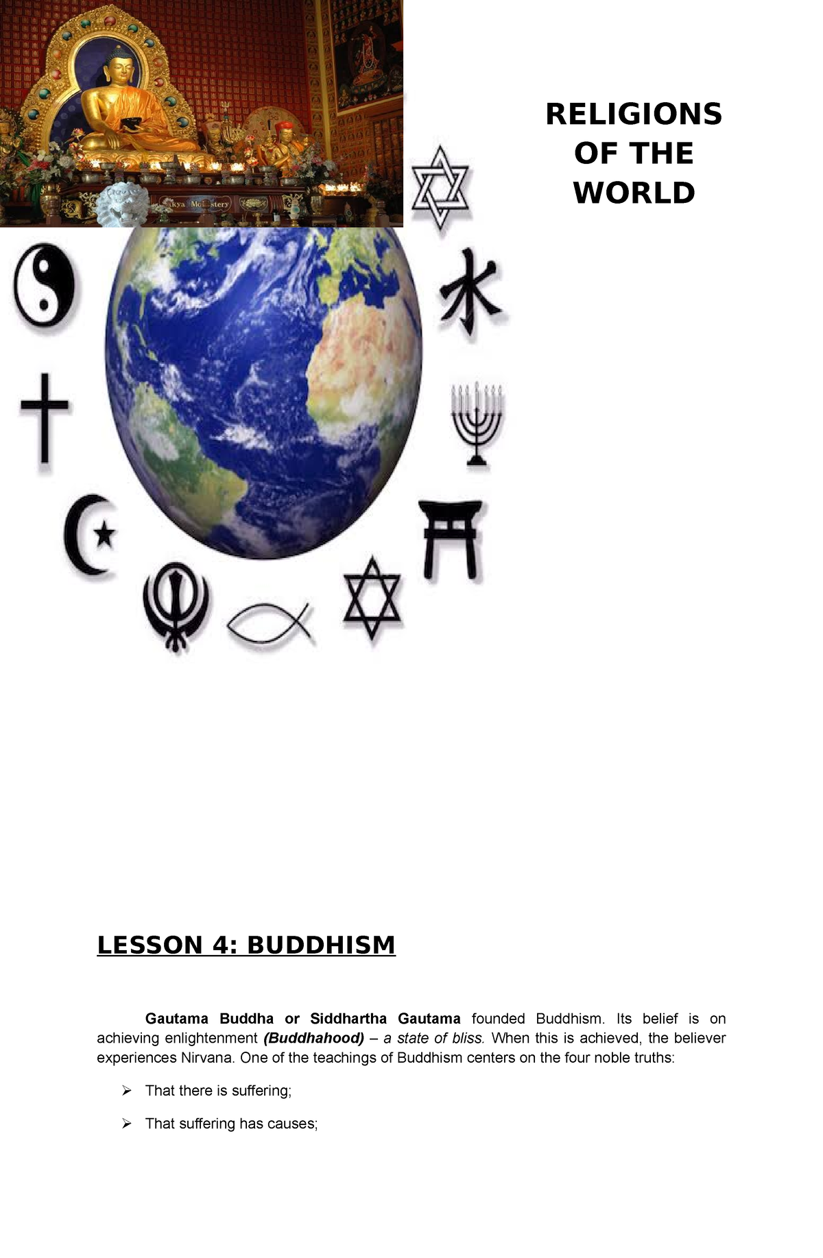 Religions OF THE World 8 - RELIGIONS OF THE WORLD LESSON 4: BUDDHISM ...