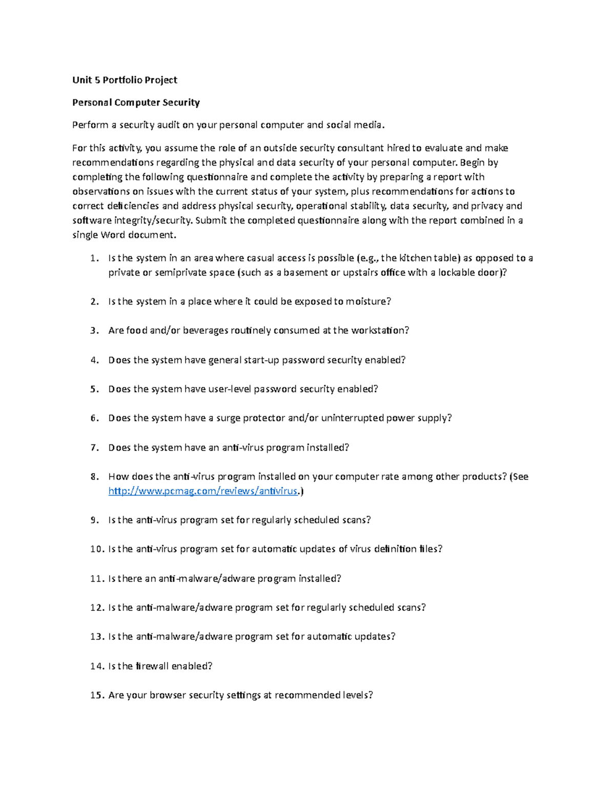 COMP210 Unit 5 Portfolio instructions Unit 5 Portfolio Project