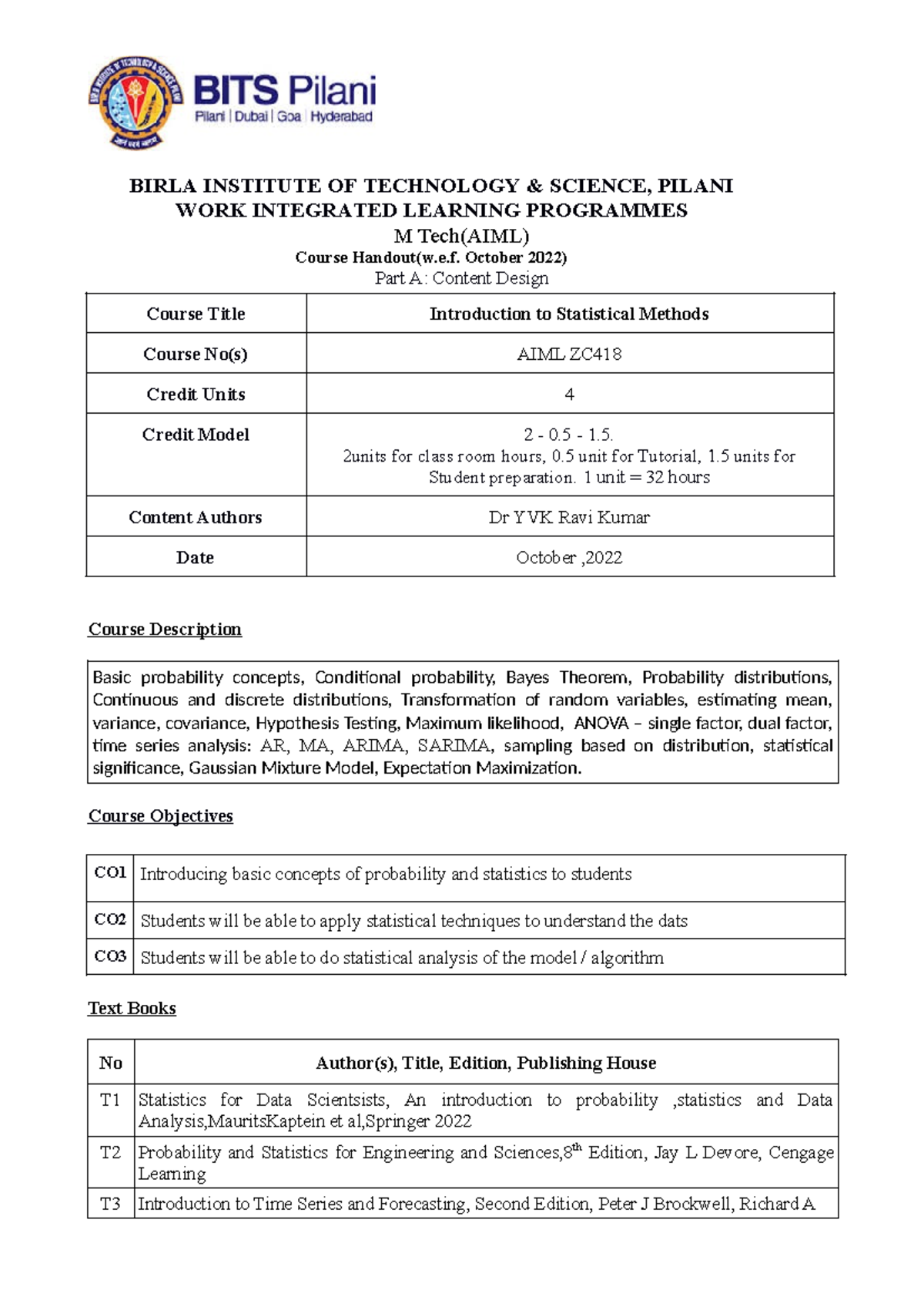 ISM Handout Modified May 2024 - BIRLA INSTITUTE OF TECHNOLOGY & SCIENCE ...