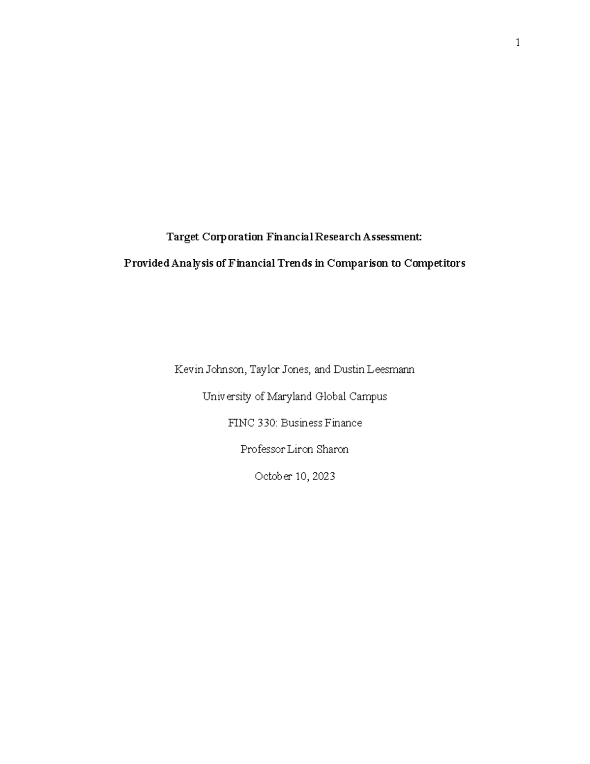 Presentation 1 Target Corp. Assignment 1 Target Corporation