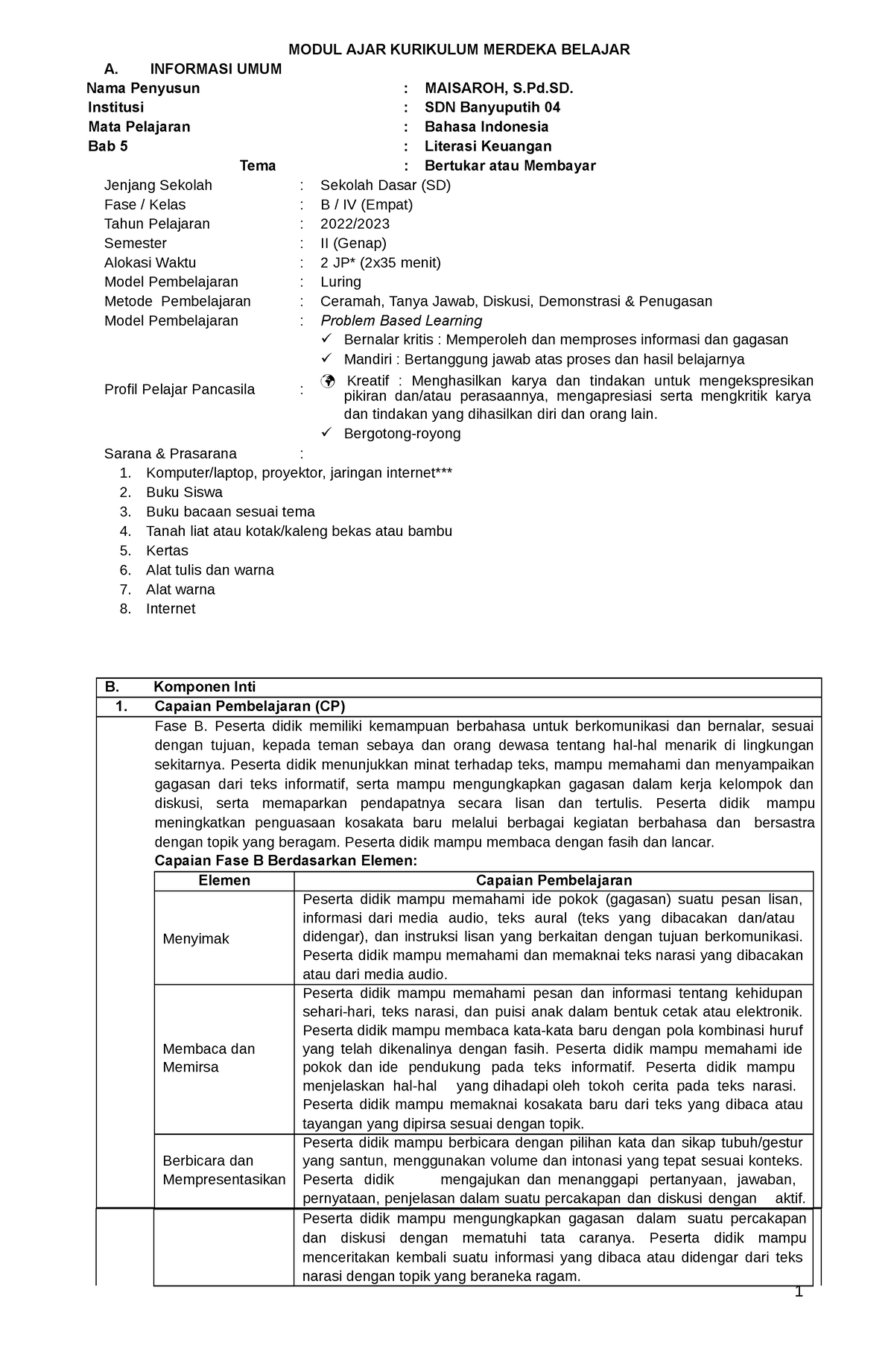 Modul PBL B - Bertukar Atau Membayar - 1 MODUL AJAR KURIKULUM MERDEKA ...