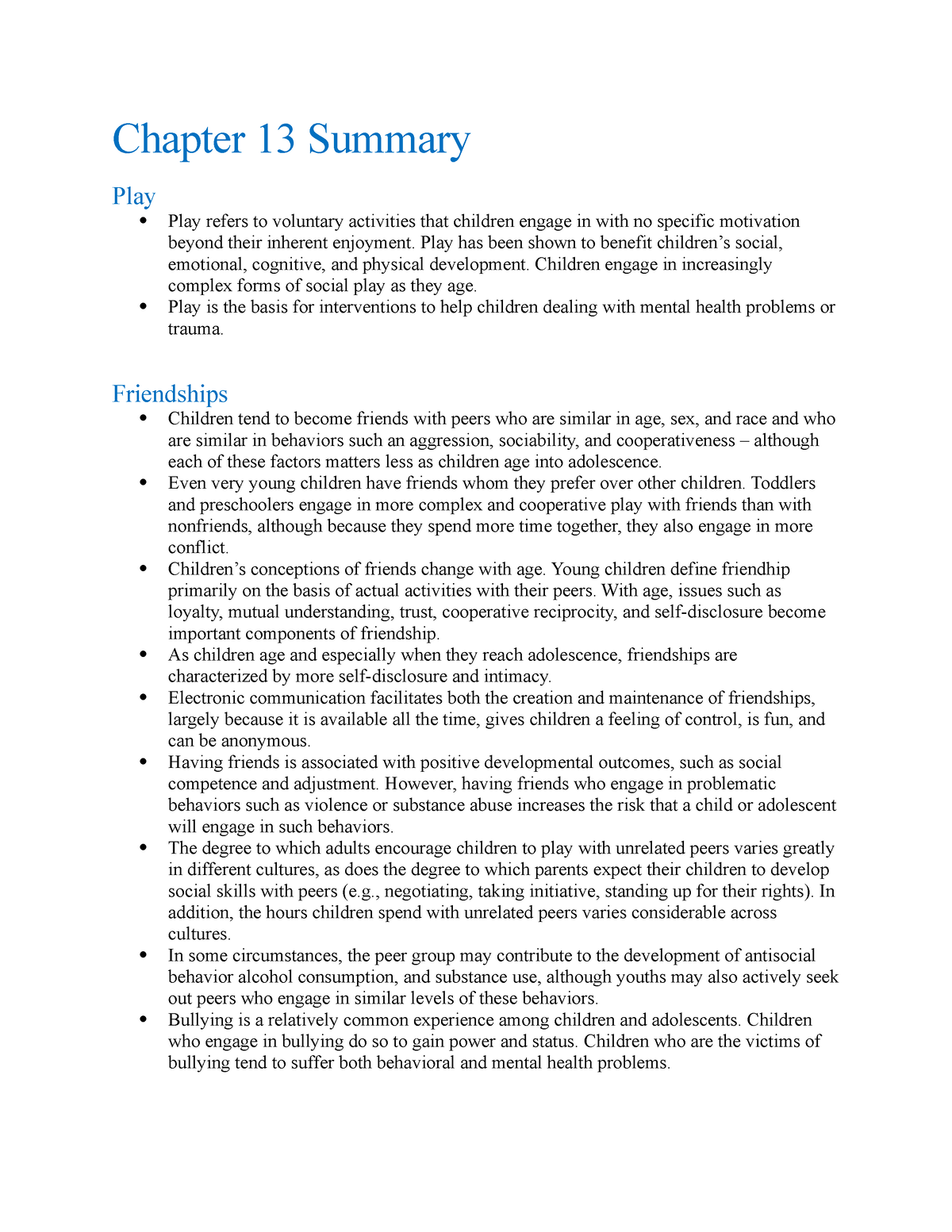 Chapter 13 Summary - How Children Develop - Chapter 13 Summary Play ...
